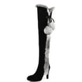 thumbnail image 1 of APHNUS Fashionable Dating Sexy Fur High Heel Boots Over Knee Boots Round Head Waterproof Platform Black6.5, 1 of 12