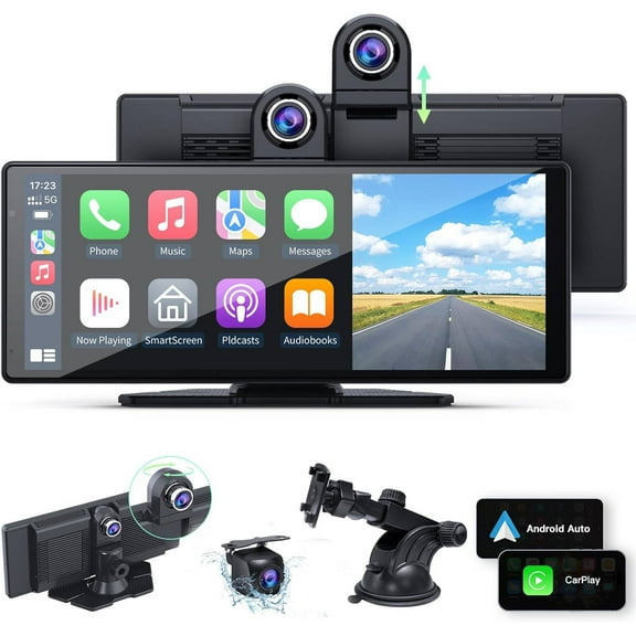 APHQUA Wireless Apple Carplay & Android Auto,4K Dash Cam , 1080P Backup Camera,Car Play for Car Stereo,10.26 inch with Voice Control,Navigation