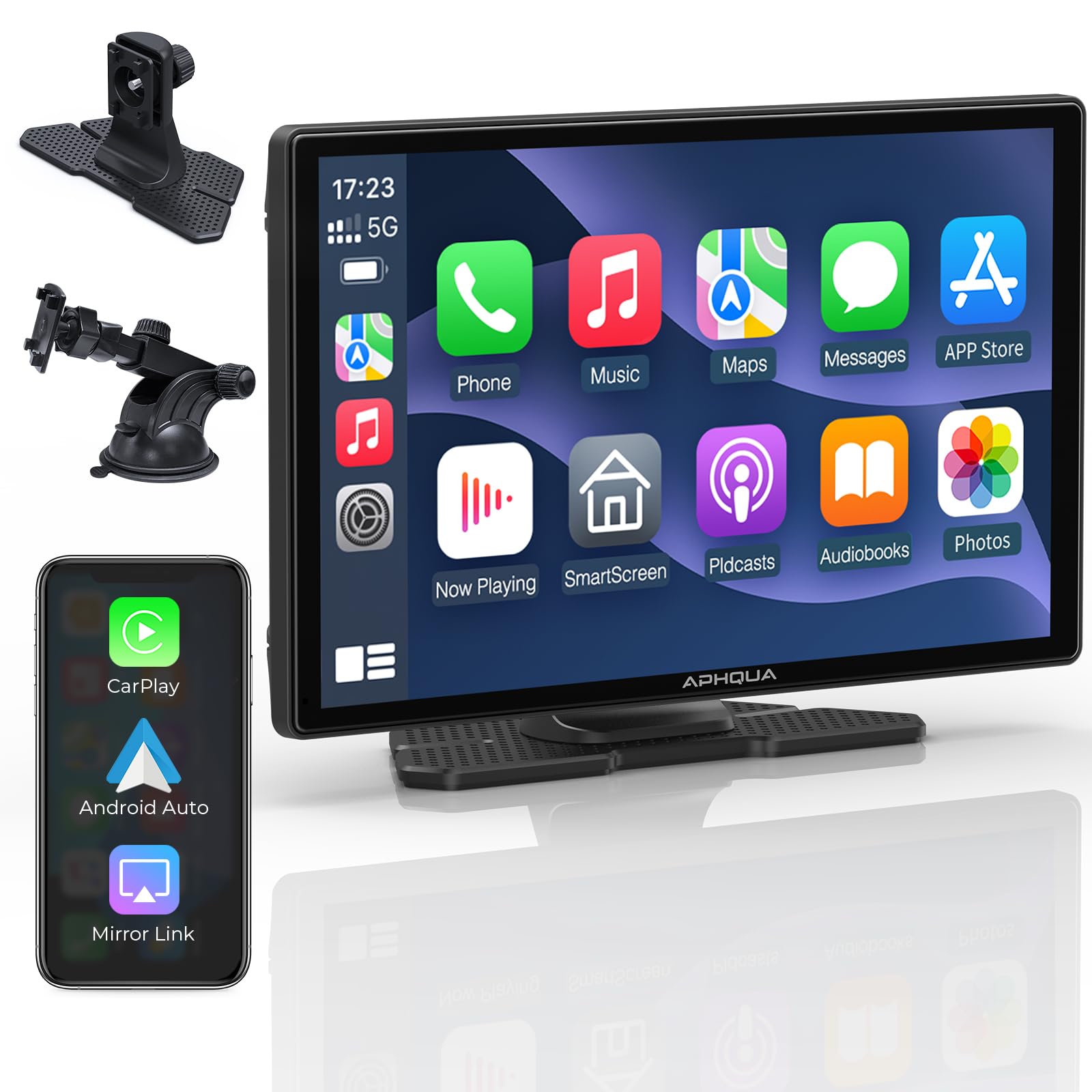 APHQUA Wireless Carplay & Android Auto,Carplay Box,9'' Portable Car