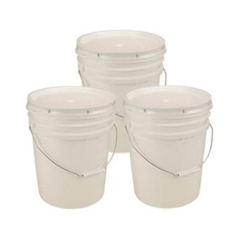 API-Kirk API Kirk 5 Gallon White Bucket & Lid - Set of 3 - Durable 90 Mil  All Purpose Pail - Food Grade - Contains No BPA Plastic 