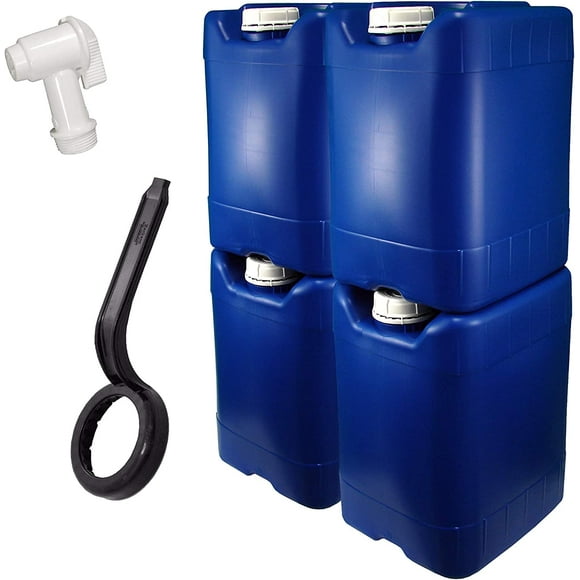 API Kirk Containers 5 Gallon Samson Stackers, Blue, 4 Pack (20 Gallons), Emergency Water Storage Kit - New! - Clean! - Boxed! - Kit Includes One Spigot and Cap Wrench