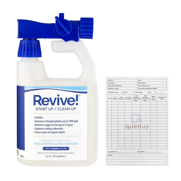 API Revive! Swimming Pool Clarifier, Removes Phosphates, Metals & Scale, 32oz with QueBuy Log Book