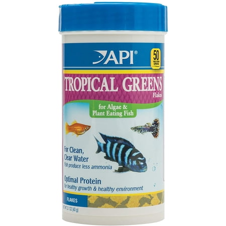 API Tropical Greens Flakes, Tropical Fish Greens Flakes Fish Food, 2.1 oz