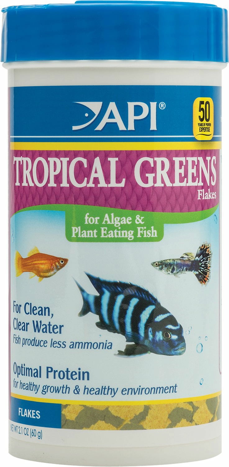 API Tropical Greens Flakes, Tropical Fish Greens Flakes Fish Food, 2.1 oz