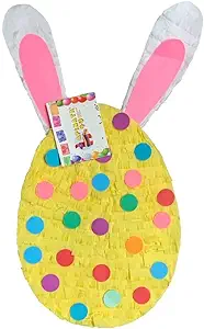 APINATA4U 2-D Easter Egg Pinata for Easter Gender Reveal Bunny with Polka Dots Rabbit Ears