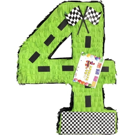 APINATA4U 20" Tall Green Race Car Theme Number Four Pinata