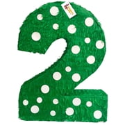 APINATA4U 20 Tall Green & White Polka Dots Number Two Pinata