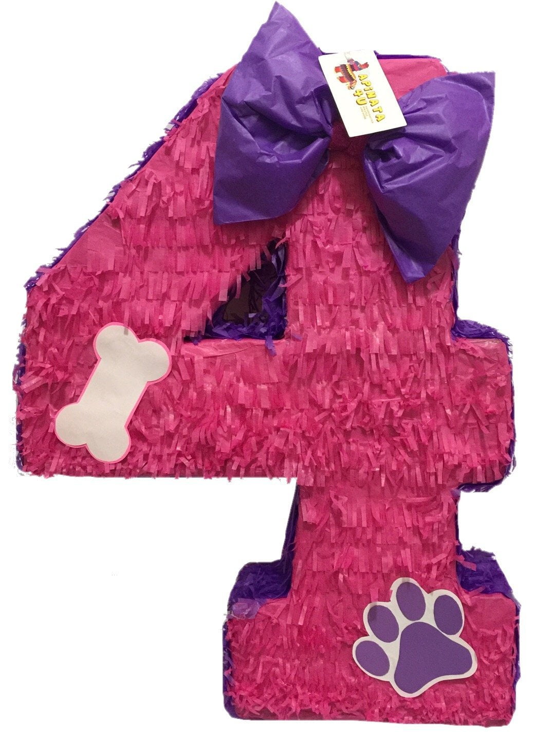 APINATA4U 20’’ Tall Number Four Piñata Paw Print & Bone Accents Puppy