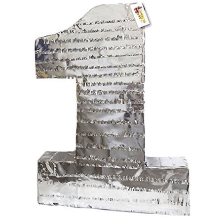 APINATA4U 20'' Tall Number One Piñata Silver Color