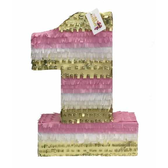 APINATA4U 20" Tall Number One Pinata Light Pink White & Gold First Birthday Princess Theme
