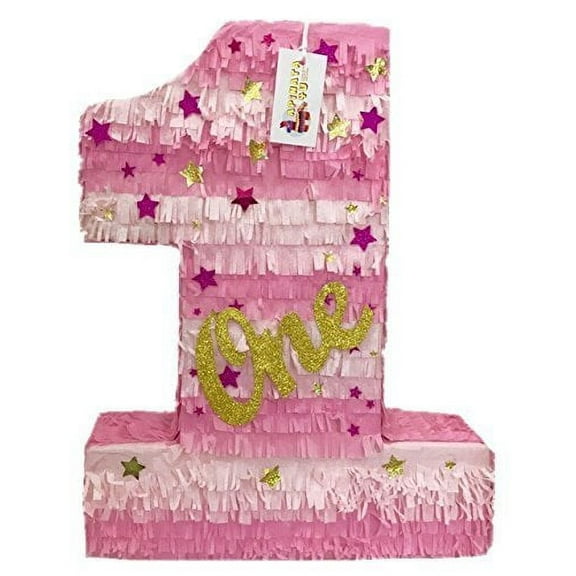 APINATA4U 20"Tall Pink & Gold Number One with Stars Twinkle Twinkle First Birthday Decoration