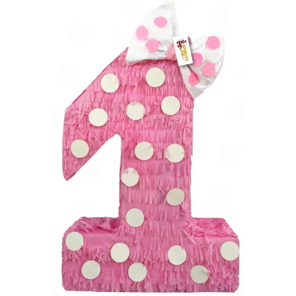 APINATA4U 20'' Tall Pink Number One Piata with White Bow and Polka Dots