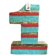 APINATA4U 20 Tall Princess Number One Pinata Teal Coral & Gold Color