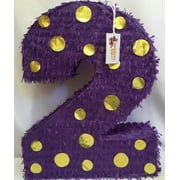APINATA4U 20 Tall Purple & Gold Polka Dots Number Two Pi ata