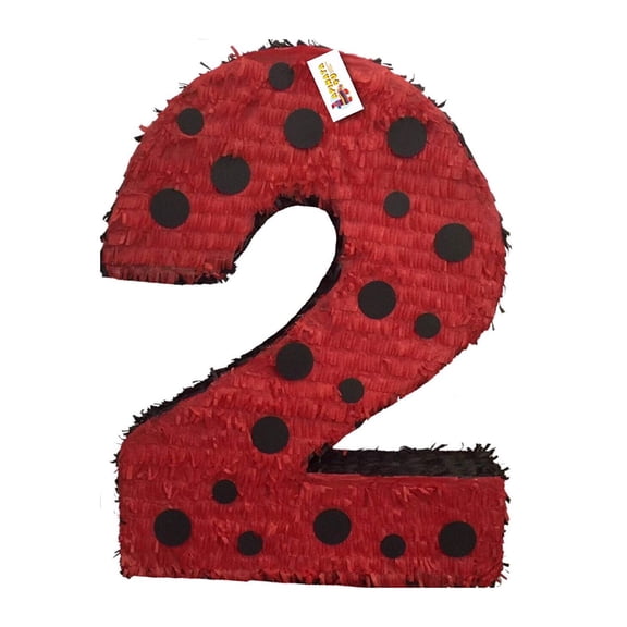 APINATA4U 20'' Tall Red & Black Polka Dots Number Two Piata