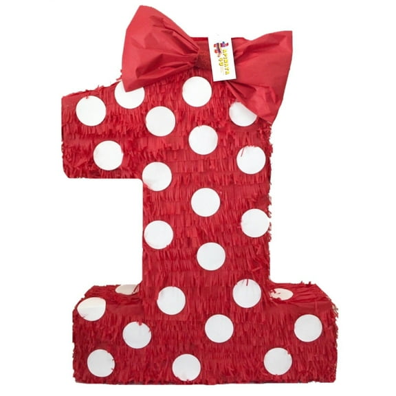 APINATA4U 20'' Tall Red Number One Piata with Bow and Polka Dots