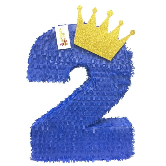 APINATA4U 20'' Tall Royal Blue & Gold Crown Number Two Piata Little Prince Theme Party Favor