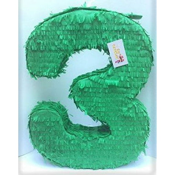 APINATA4U 20'' Tall Solid Green Number Three Piata Third Birthday