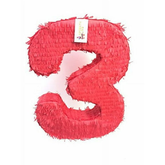 APINATA4U 20'' Tall Solid Red Number Three Piata Third Birthday