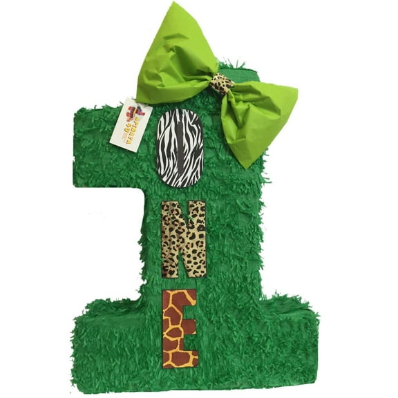 APINATA4U Green Number One Piata with Bow 20" Tall Safari Theme