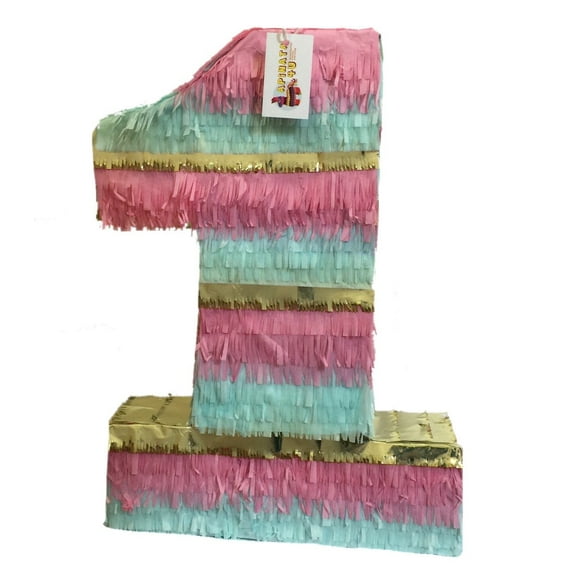 APINATA4U Large Mint Pink & Gold Number One Pinata 20" Tall