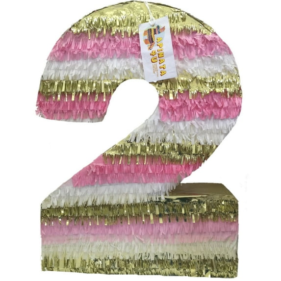 APINATA4U Pink Gold & White Number Two Piñata 20" Tall