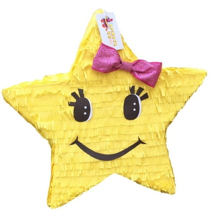 APINATA4U Yellow Star Pinata with Pink Bow