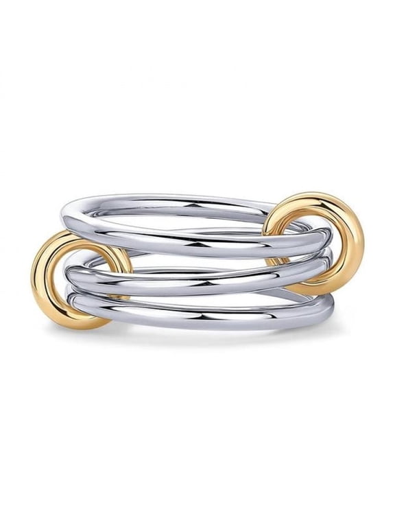 14K Gold Plated Interlocked Stackable Rings for Women Statement Multi Ring Mixed Metals Stack Cubic Zirconia Two-Toned Stacking Jewelry