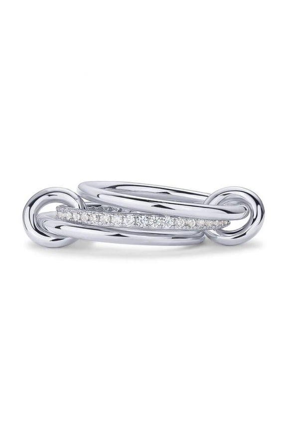 14K Gold Plated Interlocked Stackable Rings for Women Statement Multi Ring Mixed Metals Stack Cubic Zirconia Two-Toned Stacking Jewelry