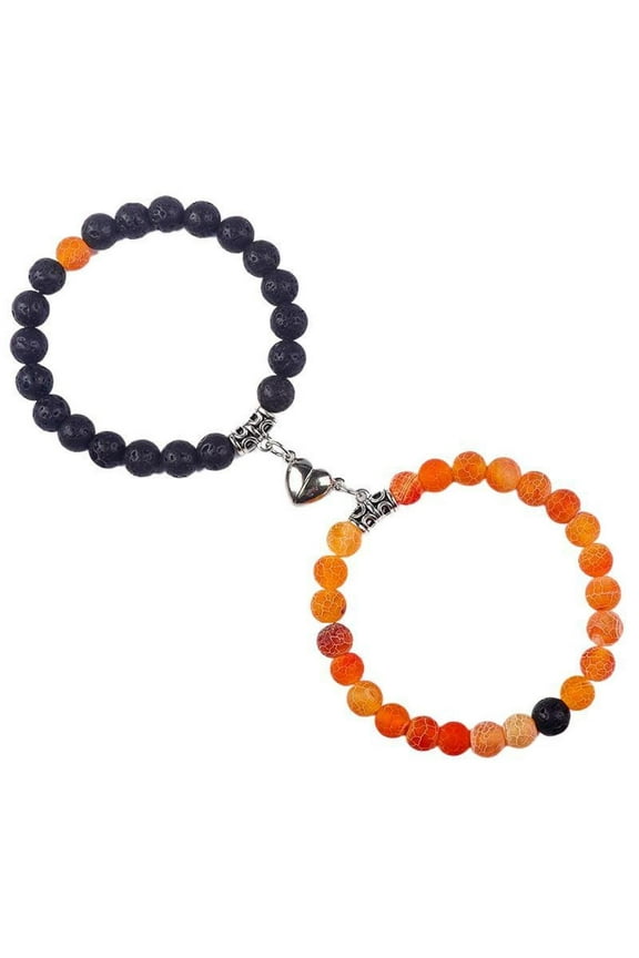 2 Pcs Couples Bracelet Magnetic Healing Stone Stretch Cord Friendship Bracelet For Men & Women