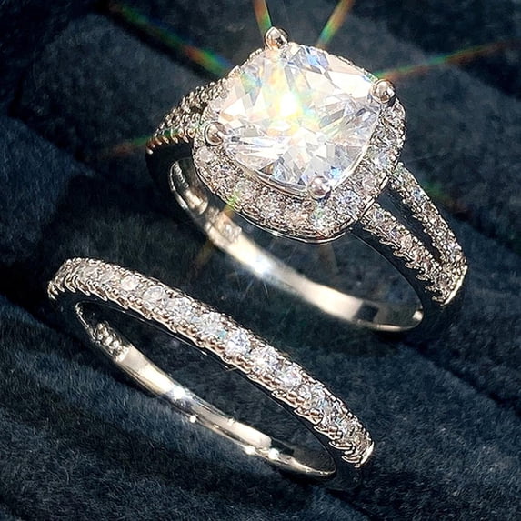 APIPEE 2pcs His and Hers Wedding Ring Sets Couples Engagement Rings Women and Men 925 Sterling Silver AAA Cubic Zirconi Micro-Inlaid Full