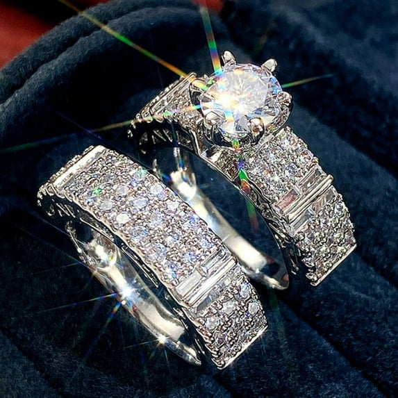 APIPEE 2pcs His and Hers Wedding Ring Sets Couples Engagement Rings Women and Men 925 Sterling Silver AAA Cubic Zirconia Birthday Gift