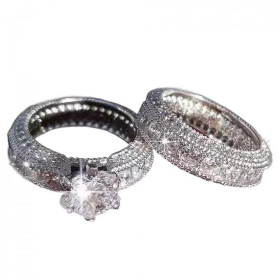 APIPEE 2pcs His and Hers Wedding Ring Sets Couples Engagement Rings Women and Men 925 Sterling Silver AAA Cubic Zirconia Popular Fashion Ring Set