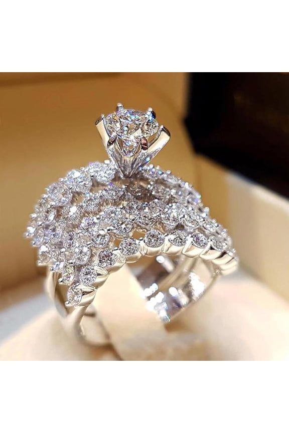2pcs His and Hers Wedding Ring Sets Couples Engagement Rings Women and Men 925 Sterling Silver AAA Cubic Zirconia Starry Sky Micro Inlaid Ring