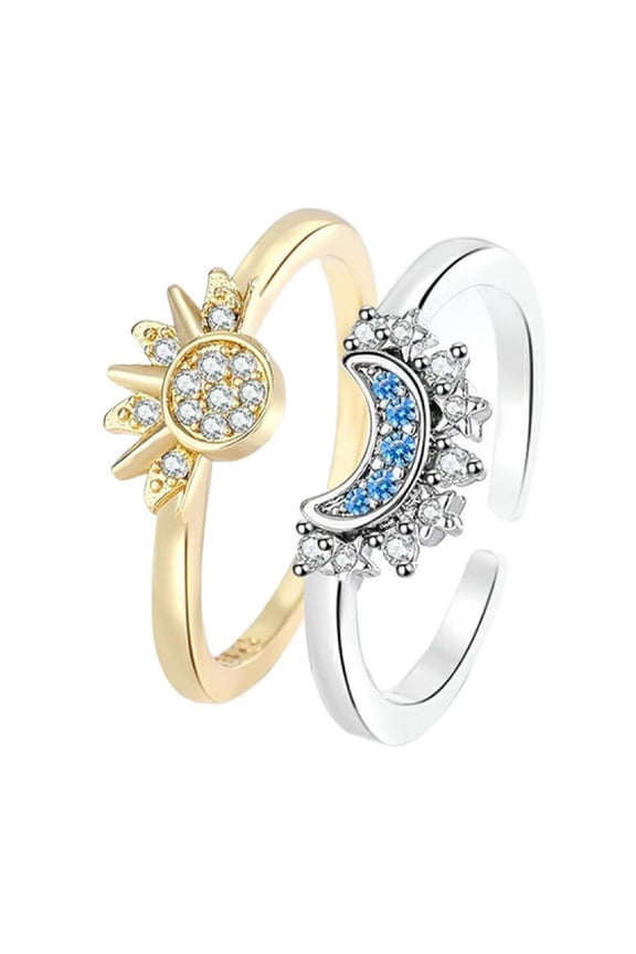 2pcs His and Hers Wedding Ring Sets Couples Engagement Rings Women and Men 925 Sterling Silver AAA Cubic Zirconia Sun and Moon Stacking Rings