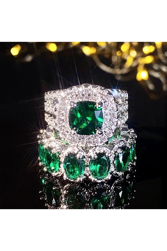 2pcs His and Hers Wedding Ring Sets Couples Engagement Rings Women and Men 925 Sterling Silver Square Geometric Cubic Zirconia Oval Ring