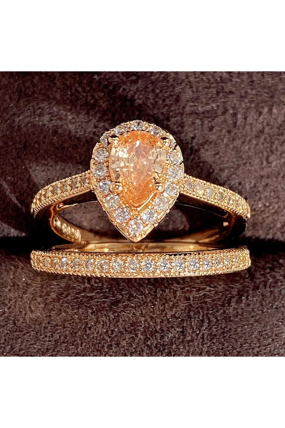 2pcs His and Hers Wedding Ring Sets Couples Engagement Rings Women and Men 925 Sterling Silver 14k Gold Plated Cubic Zirconia Water Drop Combination Rings