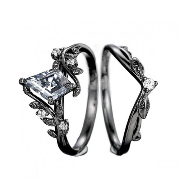 APIPEE 2pcs His and Hers Wedding Ring Sets Couples Engagement Rings Women and Men 925 Sterling Silver AAA Cubic Zirconia Black Ornament Couple Rings Women's Ring