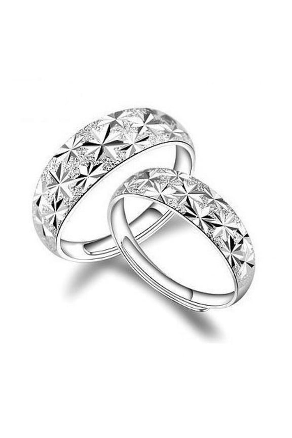 2pcs His and Hers Wedding Ring Sets Couples Engagement Rings Women and Men 925 Sterling Silver AAA Cubic Zirconia Classic Starry Sky Adjustable Rings