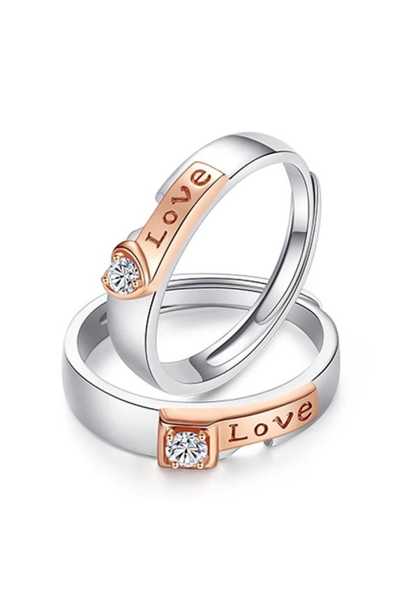 2pcs His and Hers Wedding Ring Sets Couples Engagement Rings Women and Men 925 Sterling Silver AAA Cubic Zirconia Love is Stronger Personality Open Rings Birthday Gift Heart Couple Rings