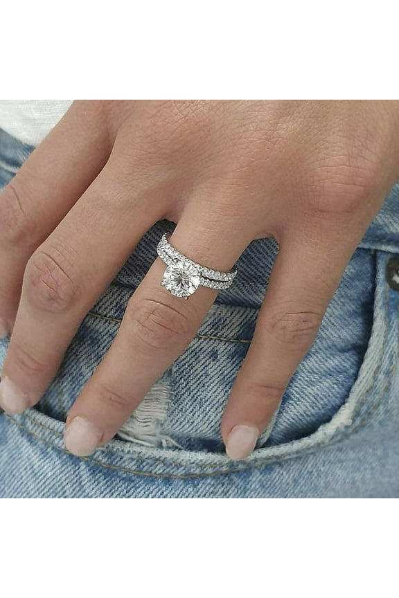 2pcs His and Hers Wedding Ring Sets Couples Engagement Rings Women and Men 925 Sterling Silver AAA Cubic Zirconia Versatile Street Accessories Oversized