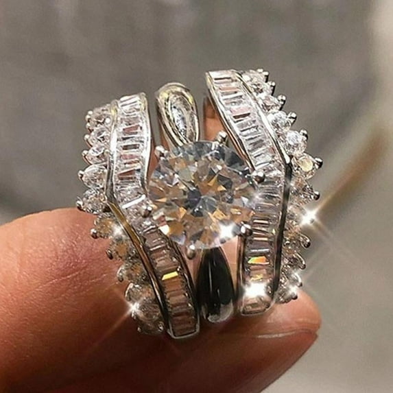 APIPEE 3pcs His and Hers Wedding Ring Sets Couples Engagement Rings Women and Men 925 Sterling Silver AAA Cubic Zirconia 3 in 1 Combination Rings