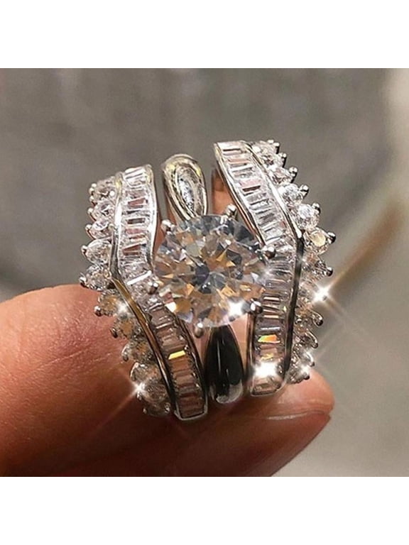 3pcs His and Hers Wedding Ring Sets Couples Engagement Rings Women and Men 925 Sterling Silver AAA Cubic Zirconia 3 in 1 Combination Rings