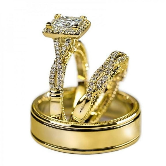 APIPEE 3pcs His and Hers Wedding Ring Sets Couples Engagement Rings Women and Men 925 Sterling Silver AAA Cubic Zirconia Shining