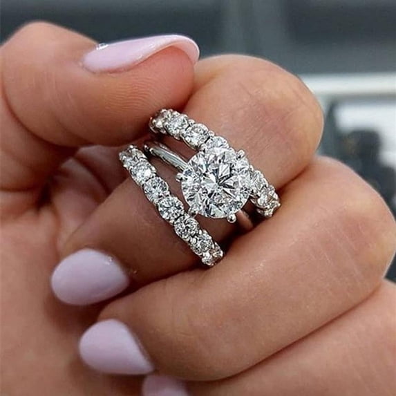 APIPEE 3pcs Wedding Ring Sets Engagement Rings Women and Men 925 Sterling Silver Cubic Zirconia Wearing Rings