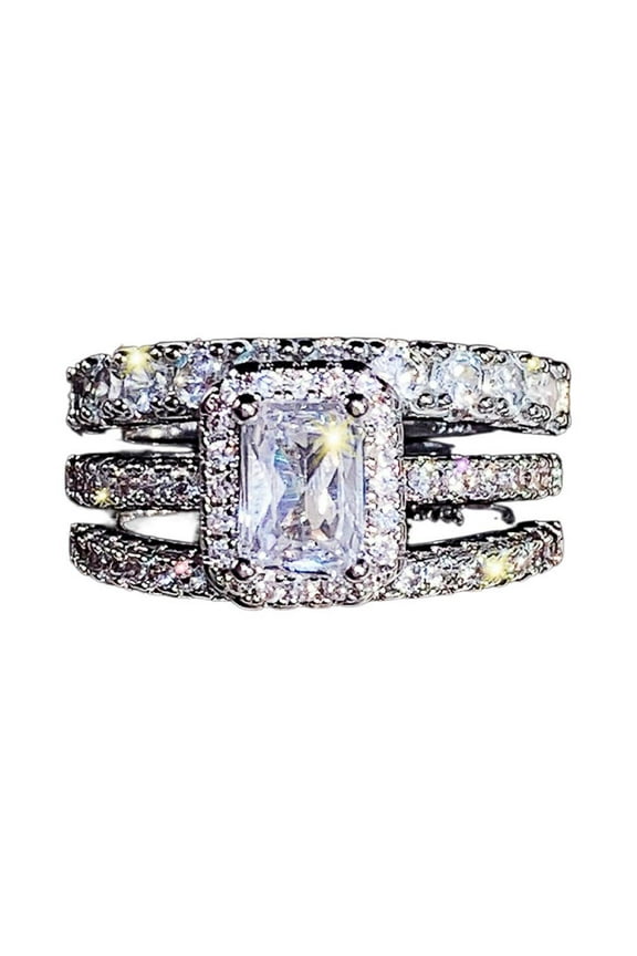 3pcs in one His and Hers Wedding Ring Sets Couples Engagement Rings Women and Men 925 Sterling Silver AAA Cubic Zirconia Valentine's Day Gift