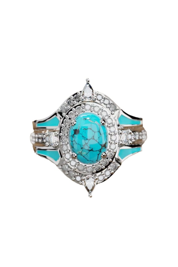 3pcs/set 925 Sterling Silver Natural Turquoise Moonstone Rings for Women Ring Vintage Elegant Jewelry With White Gift Box