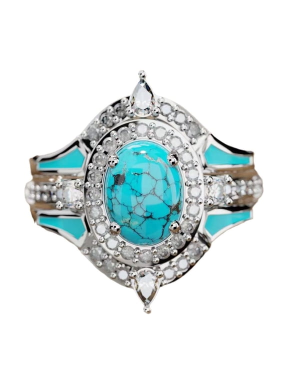 3pcs/set 925 Sterling Silver Natural Turquoise Moonstone Rings for Women Ring Vintage Elegant Jewelry With White Gift Box