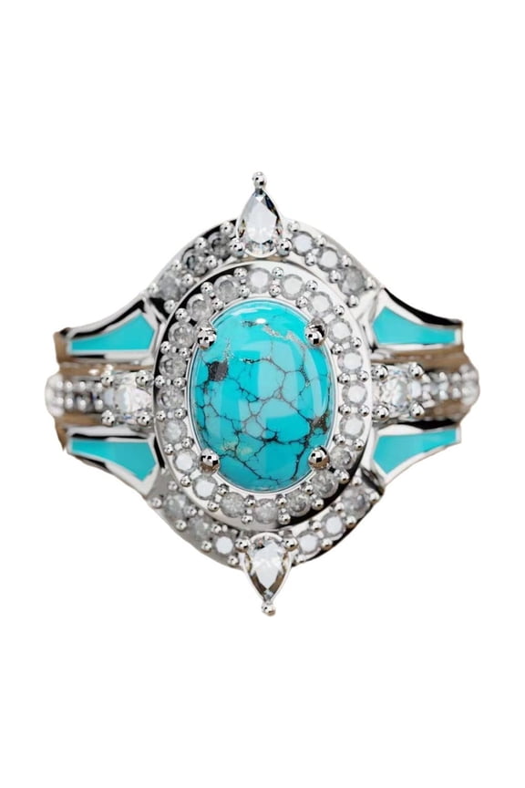 3pcs/set 925 Sterling Silver Natural Turquoise Moonstone Rings for Women Ring Vintage Elegant Jewelry With White Gift Box
