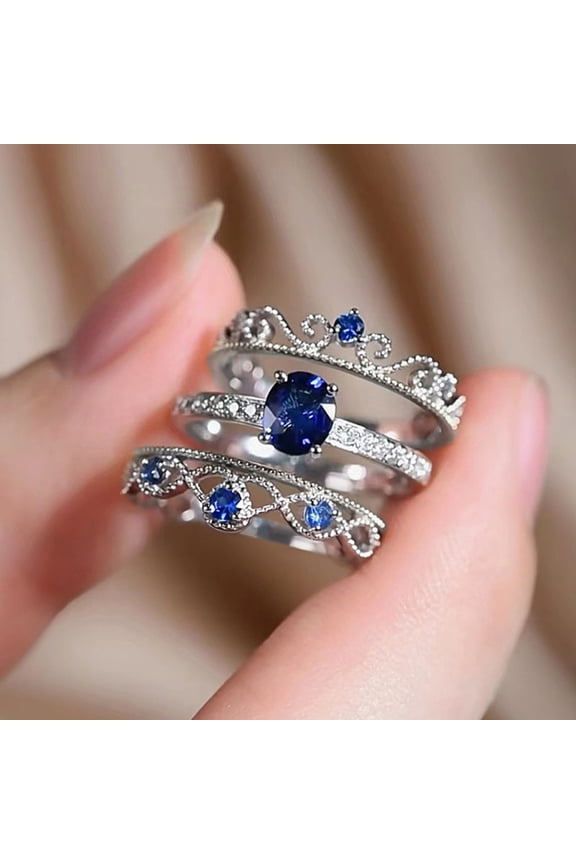 925 Sterling Silver 3 Ct Cubic Zirconia Crossover Crown Ring for Women US Size 8 3 Piece Set